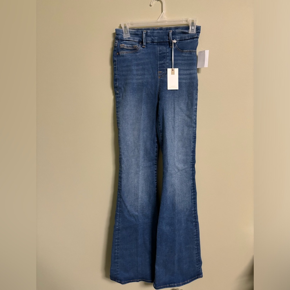 Good American Good Legs Flare Jeans Pull On Size 1 New NWT Blue Denim Stretch
